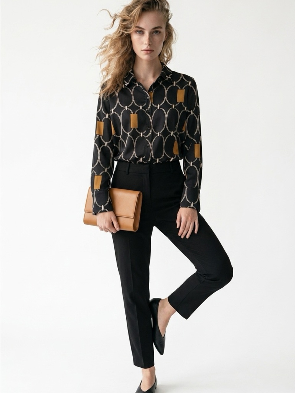 Lavender Brown Black chain link blouse
